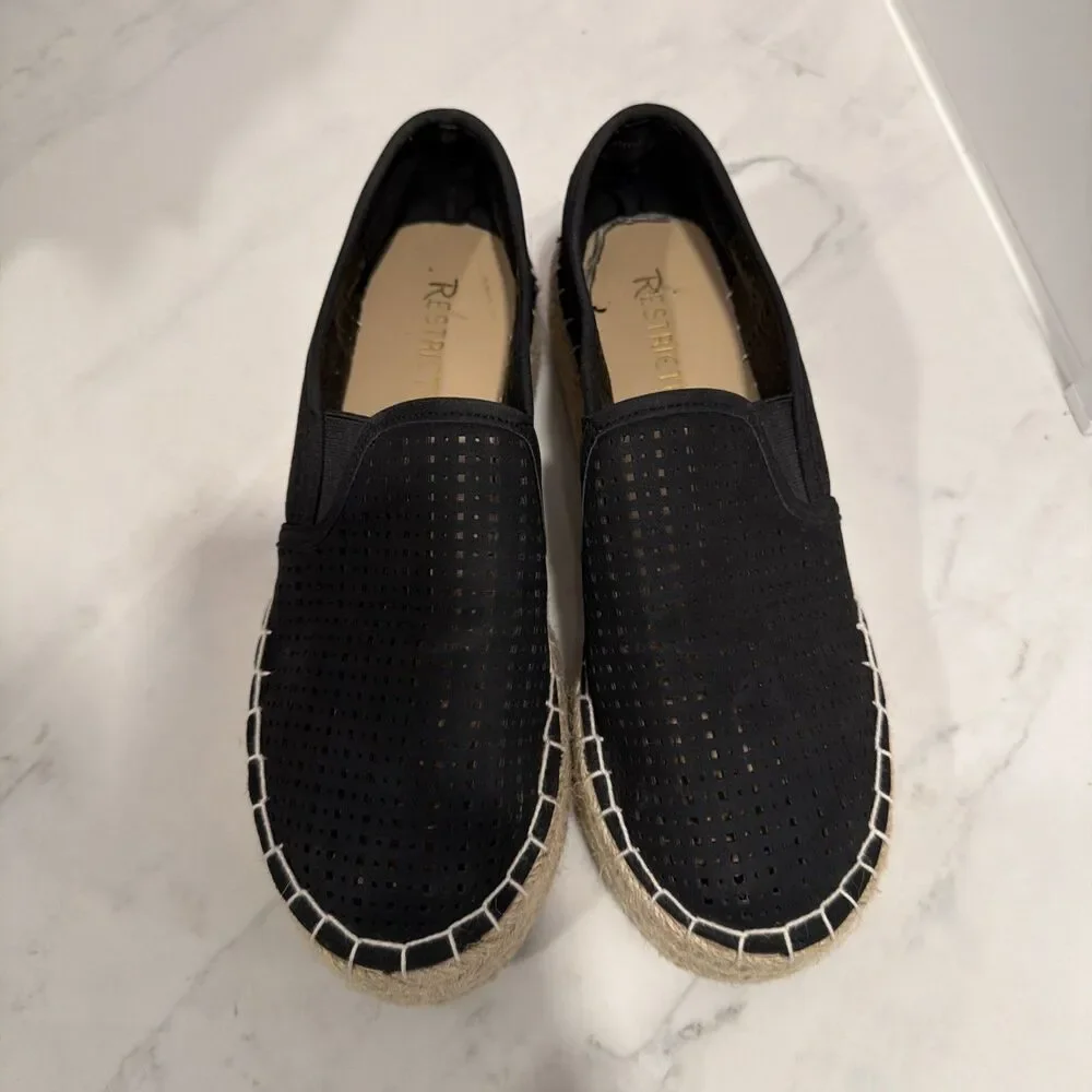 Restricted Esmee Espradrille Platforms Laser Cut Black 7.5